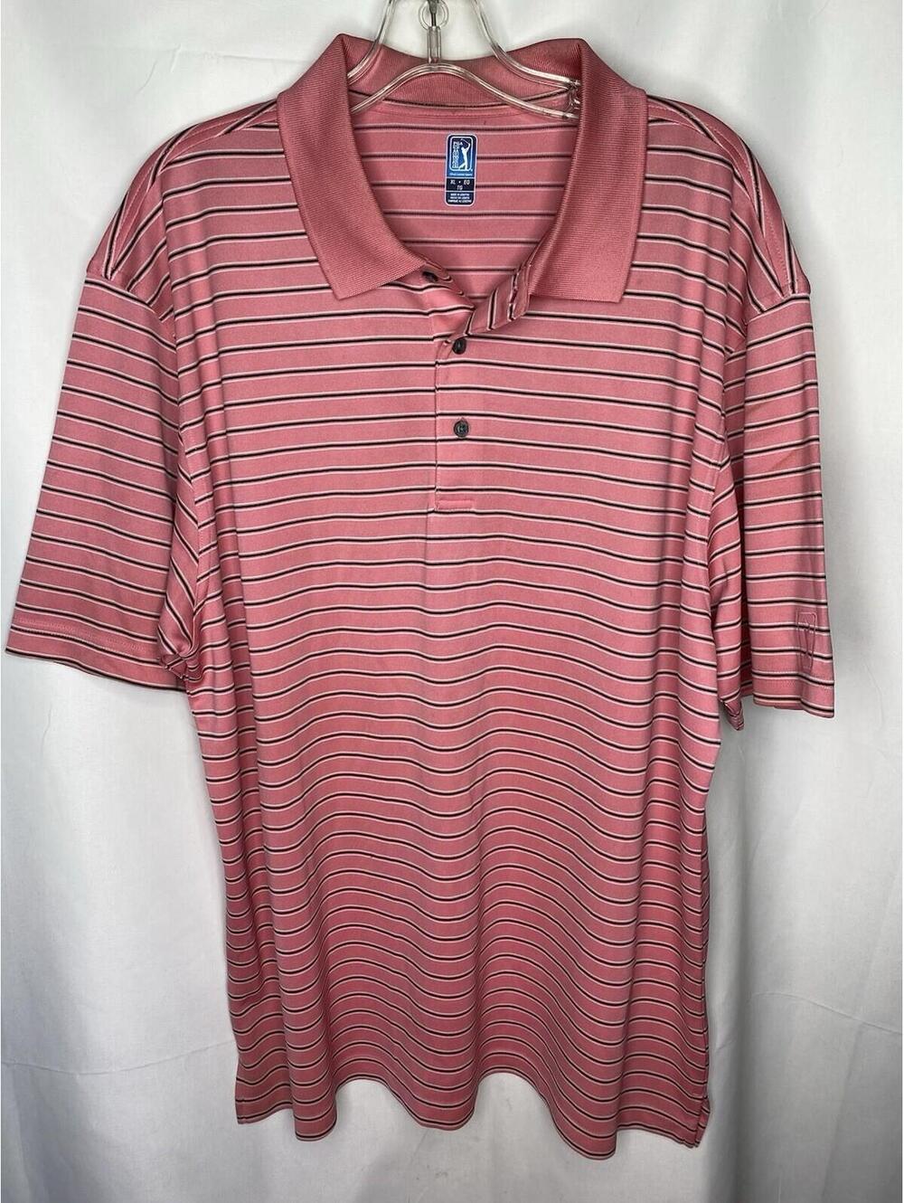PGA Tour Men’s Golf Polo T-Shirt Pink Black Size XL
